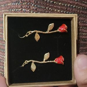 Gold Coated Rose Hanging Earrings